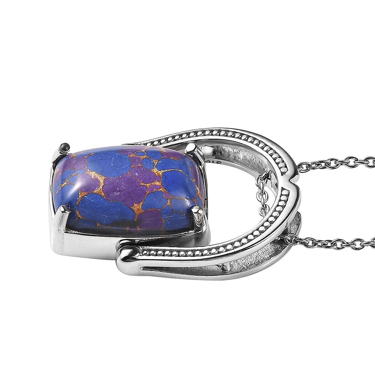 Purple Turquoise 12.50 ctw Convertible Ring (Size 7.0) or Pendant Necklace 20 Inches in Stainless Steel image number 3