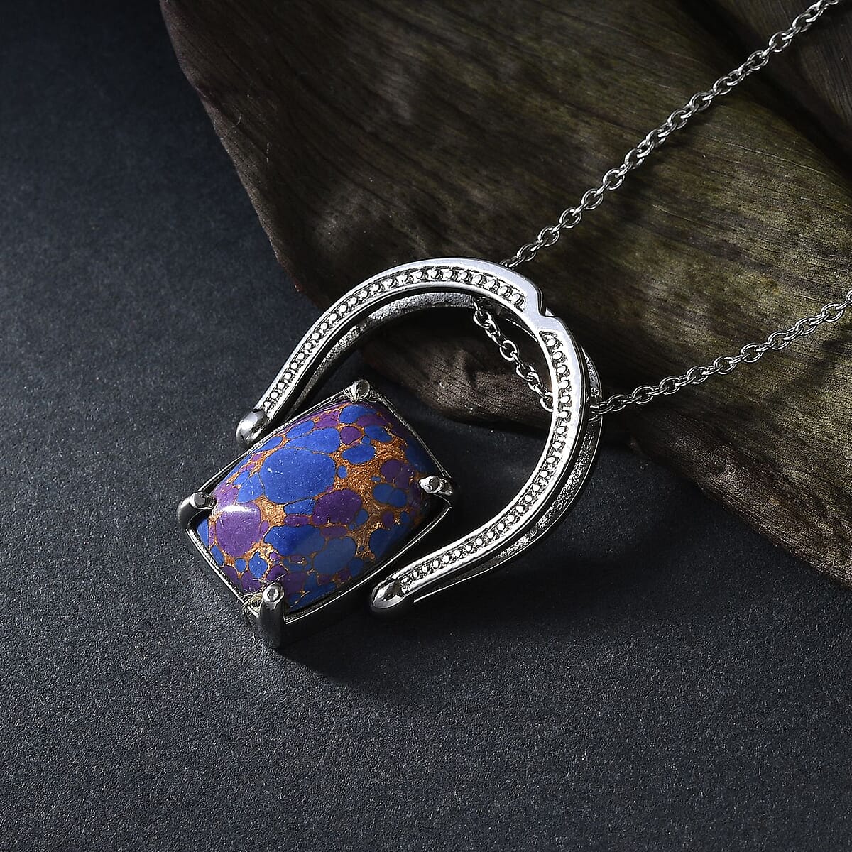 Purple Turquoise 12.50 ctw Convertible Ring (Size 11.0) or Pendant Necklace 20 Inches in Stainless Steel image number 1