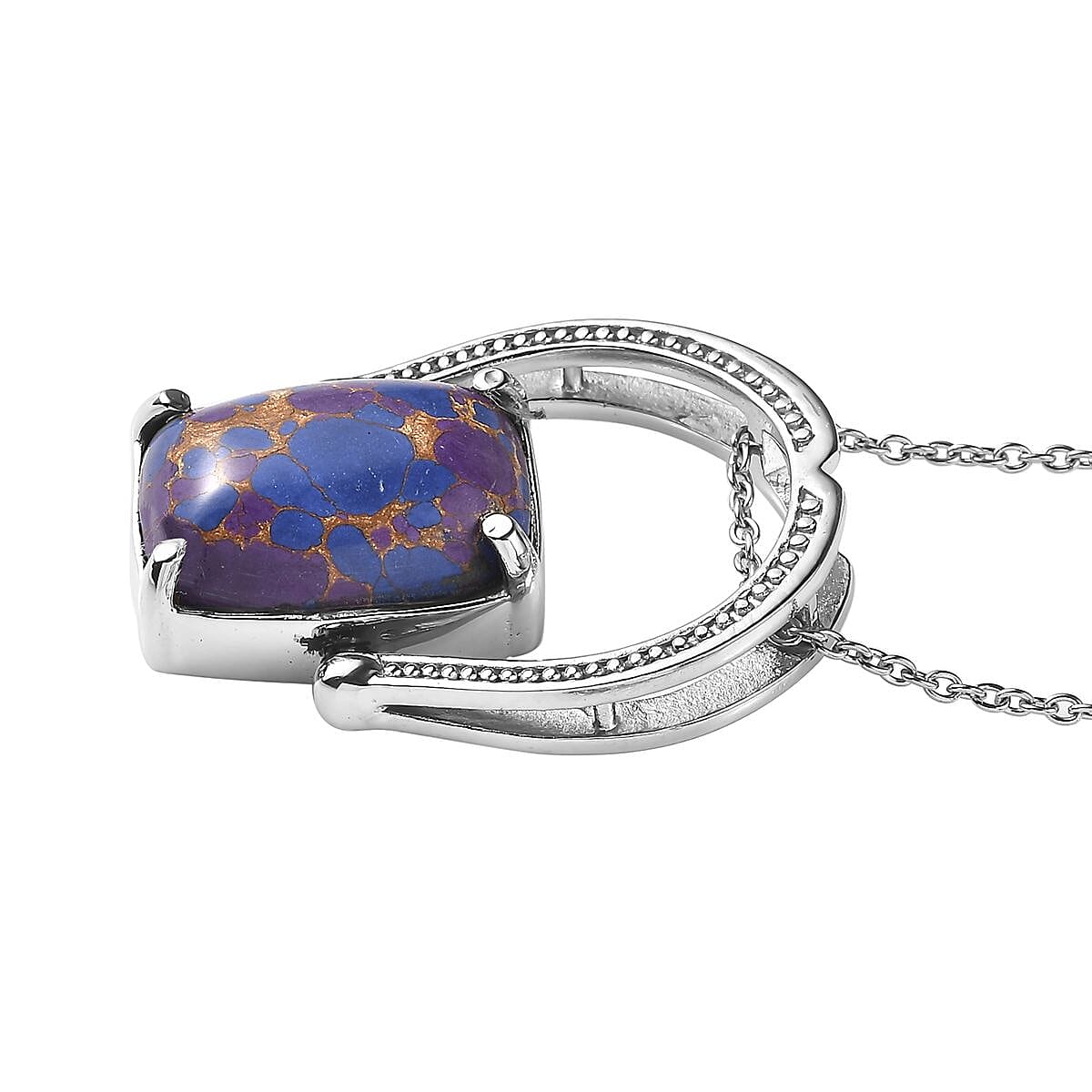 Purple Turquoise 12.50 ctw Convertible Ring (Size 11.0) or Pendant Necklace 20 Inches in Stainless Steel image number 3