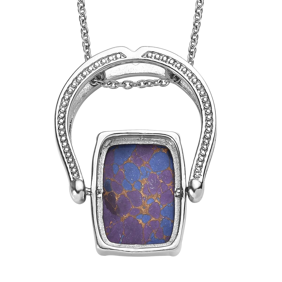 Purple Turquoise 12.50 ctw Convertible Ring (Size 11.0) or Pendant Necklace 20 Inches in Stainless Steel image number 4