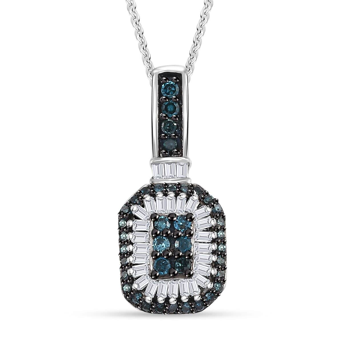 Blue and White Diamond 0.33 ctw Pendant Necklace in Rhodium Over Sterling Silver 20 Inches image number 0