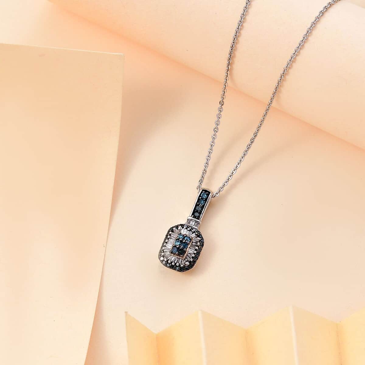 Blue and White Diamond 0.33 ctw Pendant Necklace in Rhodium Over Sterling Silver 20 Inches image number 1