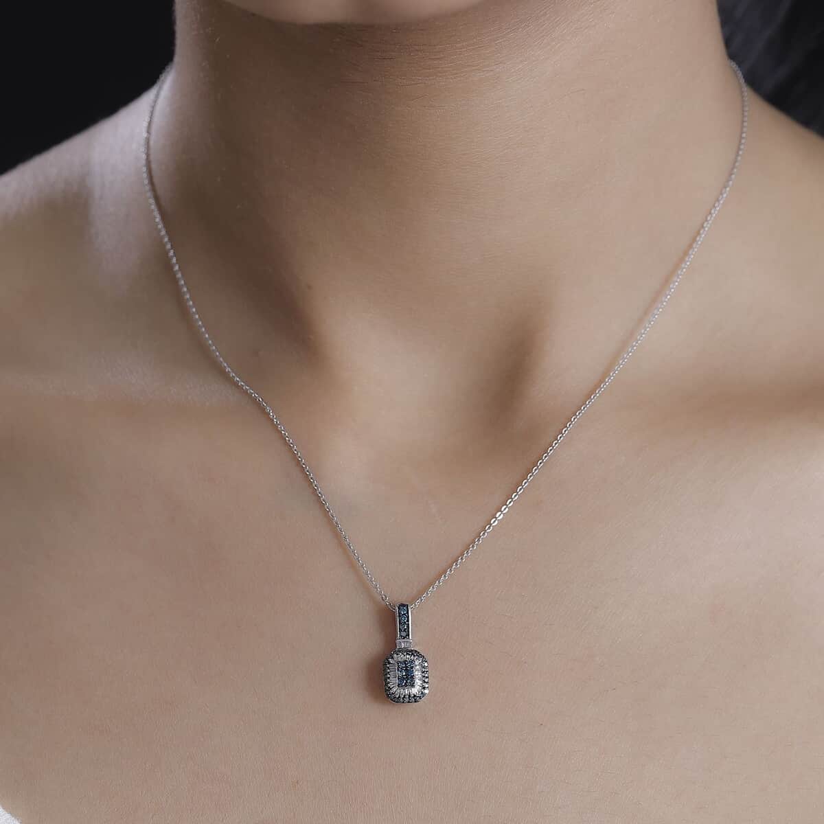 Blue and White Diamond 0.33 ctw Pendant Necklace in Rhodium Over Sterling Silver 20 Inches image number 2