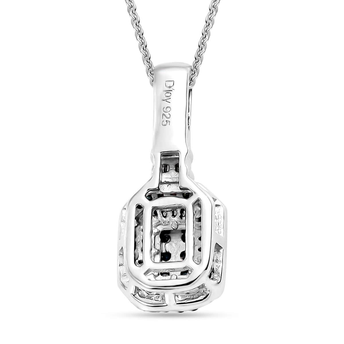 Blue and White Diamond 0.33 ctw Pendant Necklace in Rhodium Over Sterling Silver 20 Inches image number 4