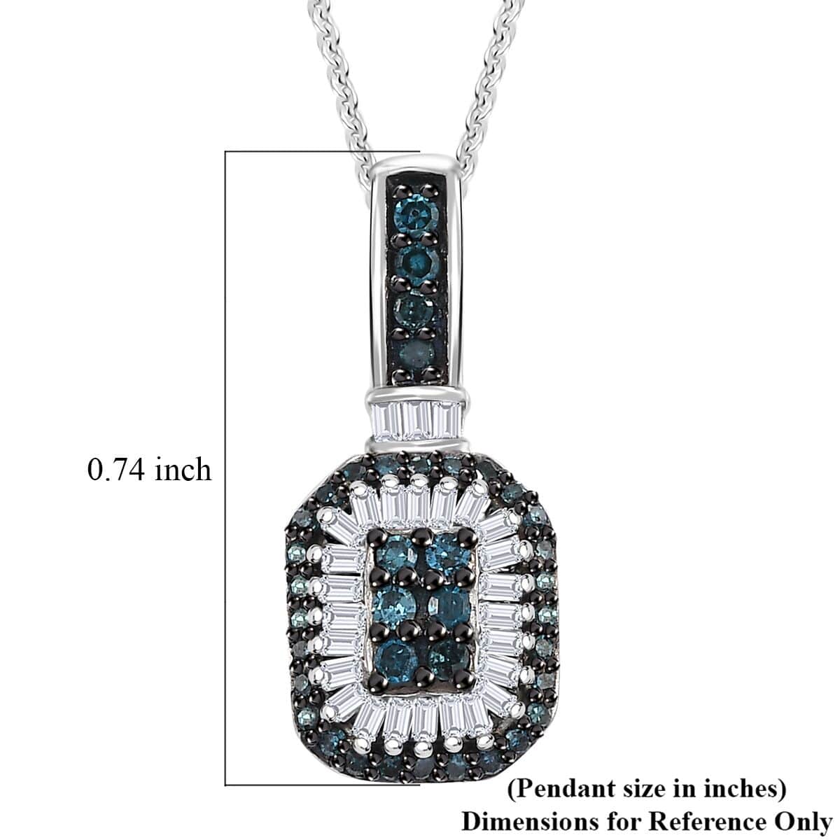 Blue and White Diamond 0.33 ctw Pendant Necklace in Rhodium Over Sterling Silver 20 Inches image number 6