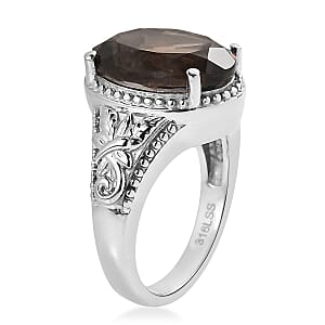 3 Piece Set - Brazilian Smoky Quartz 11.70 ctw Earrings, Ring Size 5, and Pendant Necklace 20 Inches in Stainless Steel