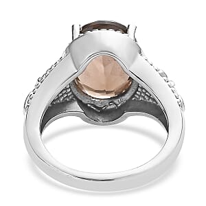 3 Piece Set - Brazilian Smoky Quartz 11.70 ctw Earrings, Ring Size 5, and Pendant Necklace 20 Inches in Stainless Steel