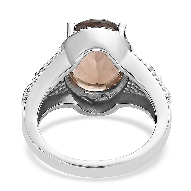 Brazilian Smoky Quartz 11.70 ctw Solitaire Stud Earrings, Ring (Size 5.0), Pendant Necklace 20 Inches in Stainless Steel