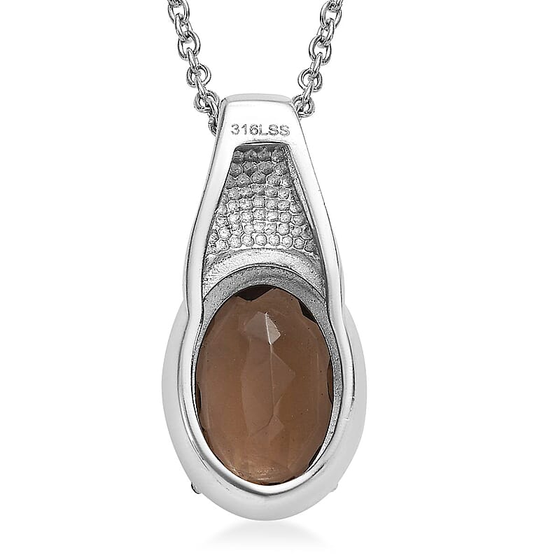 Brazilian Smoky Quartz 11.70 ctw Solitaire Stud Earrings, Ring (Size 5.0), Pendant Necklace 20 Inches in Stainless Steel