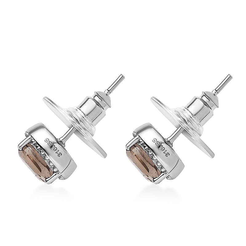 Brazilian Smoky Quartz 11.70 ctw Solitaire Stud Earrings, Ring (Size 5.0), Pendant Necklace 20 Inches in Stainless Steel