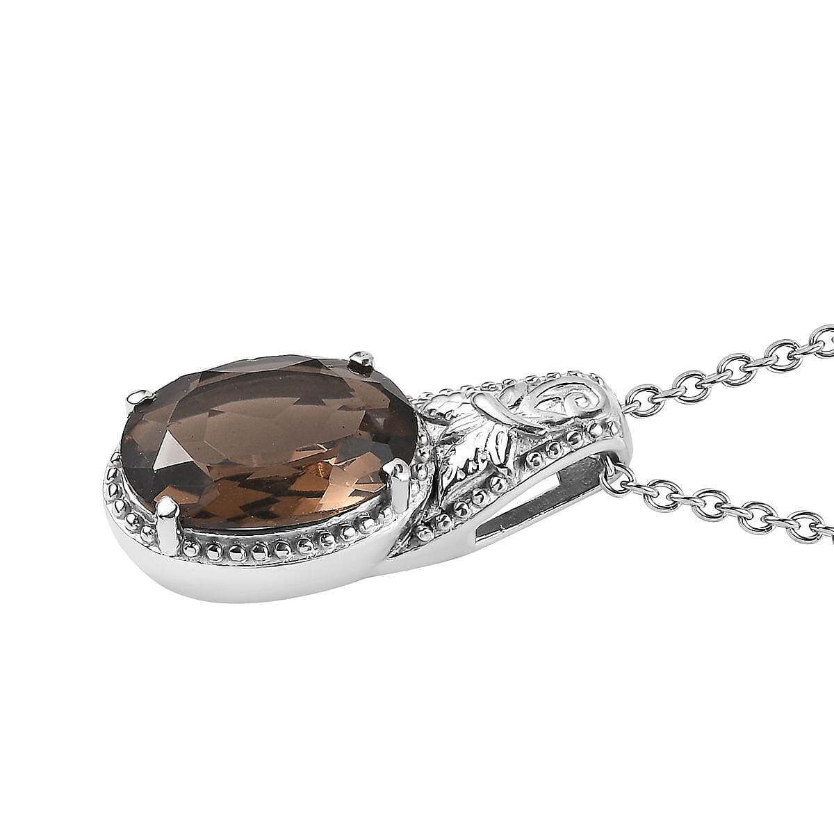 3 Piece Set - Brazilian Smoky Quartz 11.70 ctw Stud Earrings, Ring (Size 9) and Pendant Necklace 20 Inches in Stainless Steel image number 4