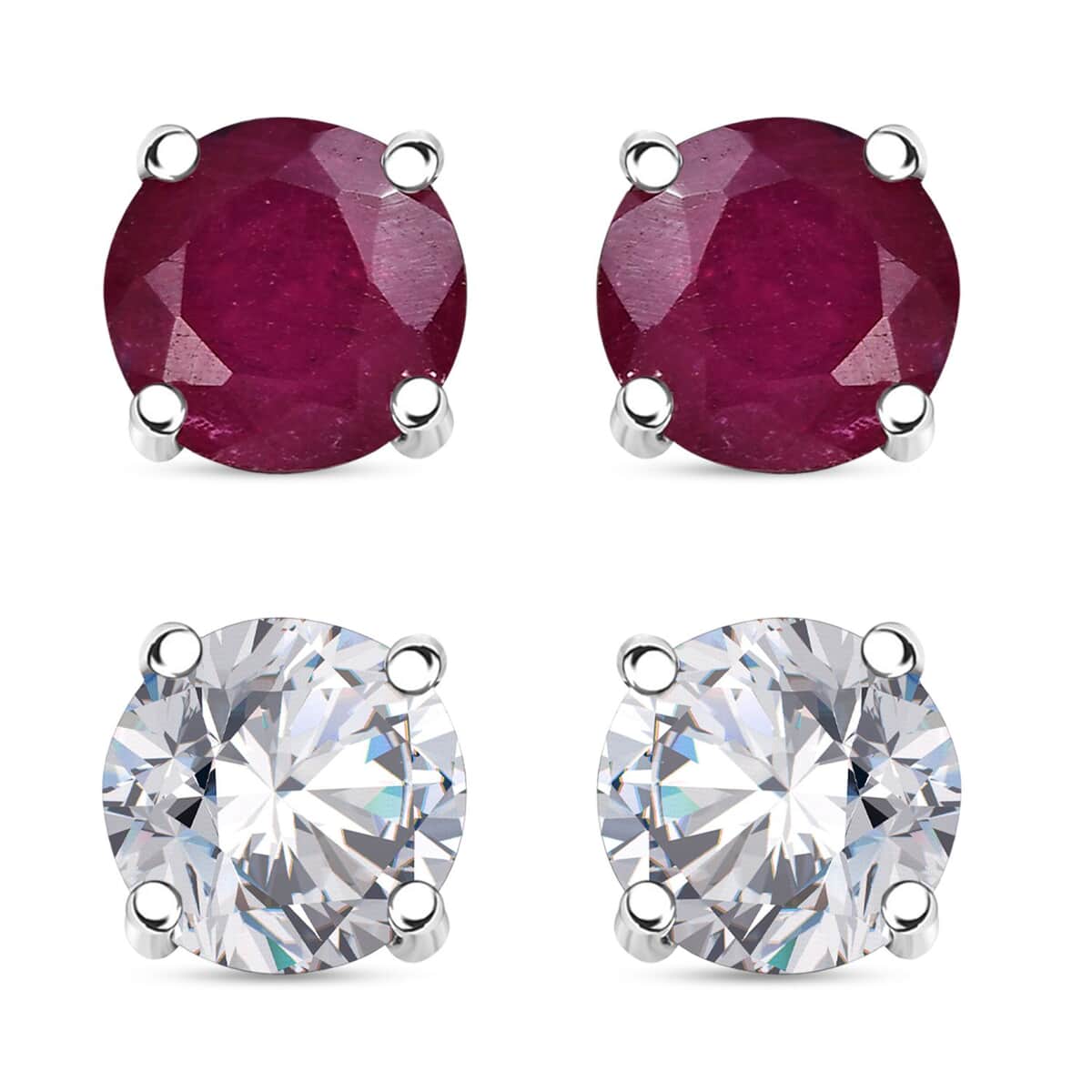 Set of 2 Niassa Ruby (FF) and Moissanite 2.50 ctw Stud Earrings in Rhodium Over Sterling Silver image number 0