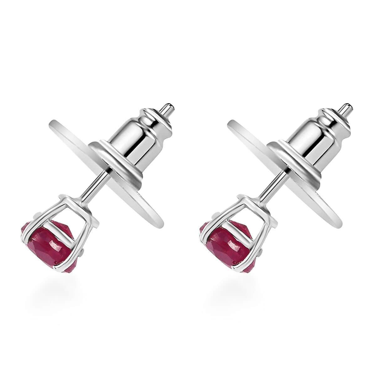 Set of 2 Niassa Ruby (FF) and Moissanite 2.50 ctw Stud Earrings in Rhodium Over Sterling Silver image number 4