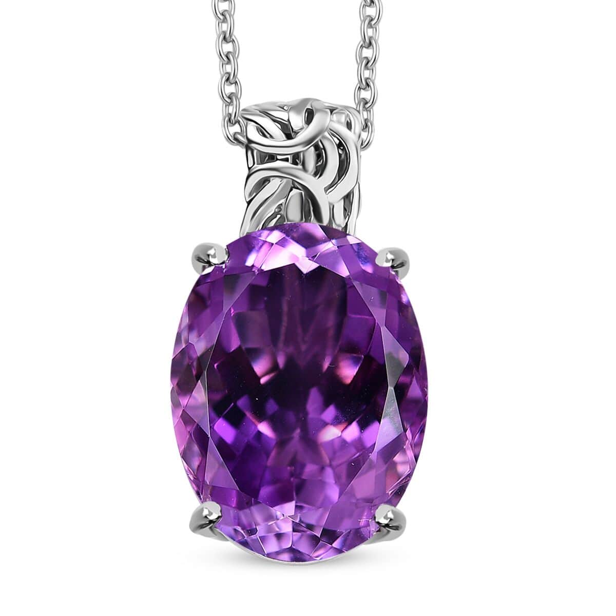 Karis African Amethyst 18.00 ctw Pendant in Platinum Bond with Stainless Steel Necklace 20 Inches image number 0