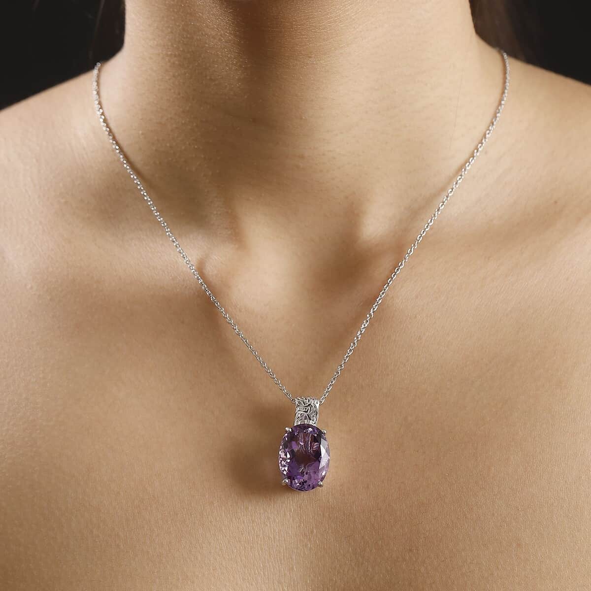 Karis African Amethyst 18.00 ctw Pendant in Platinum Bond with Stainless Steel Necklace 20 Inches image number 2