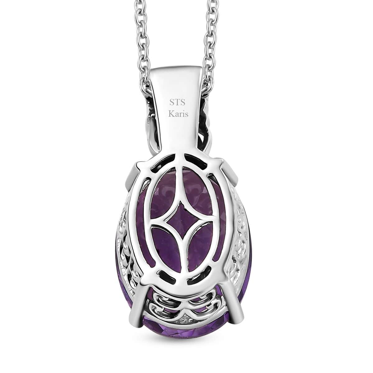 Karis African Amethyst 18.00 ctw Pendant in Platinum Bond with Stainless Steel Necklace 20 Inches image number 4