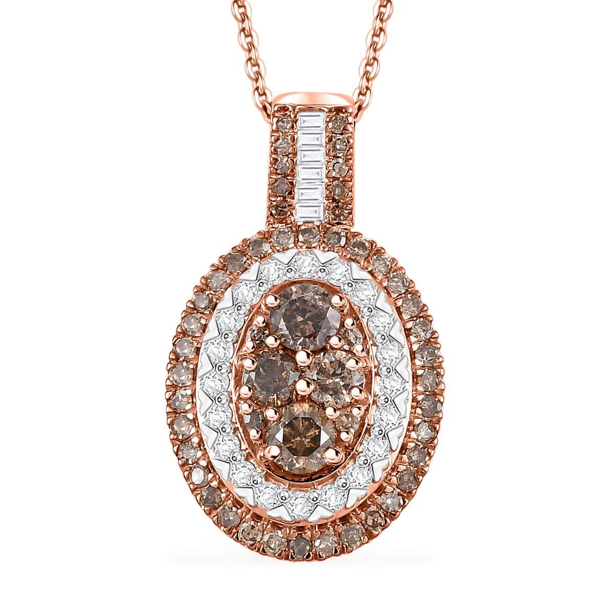 Natural Champagne and White Diamond 1.00 ctw Pendant Necklace in 18K Vermeil Rose Gold Over Sterling Silver 20 Inches image number 0