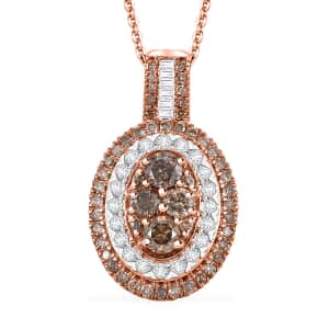 Natural Champagne and White Diamond 1.00 ctw Pendant Necklace in 18K Vermeil Rose Gold Over Sterling Silver 20 Inches