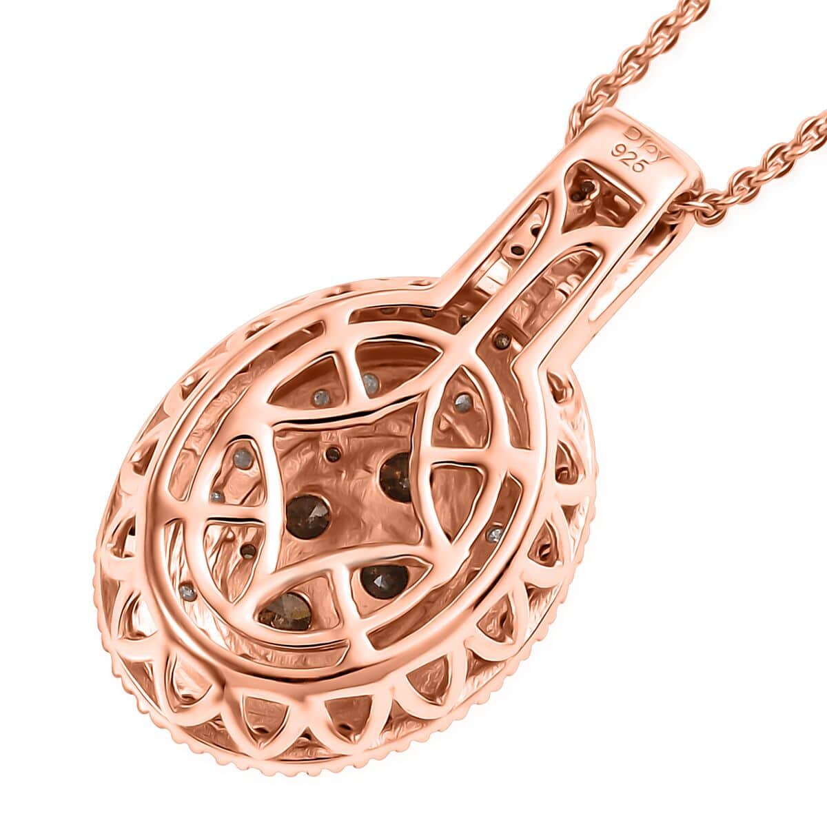 Natural Champagne and White Diamond 1.00 ctw Pendant Necklace in 18K Vermeil Rose Gold Over Sterling Silver 20 Inches image number 4