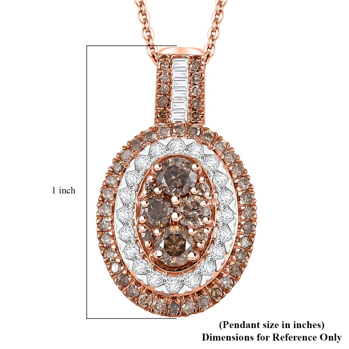 Natural Champagne and White Diamond 1.00 ctw Pendant Necklace in 18K Vermeil Rose Gold Over Sterling Silver 20 Inches image number 5