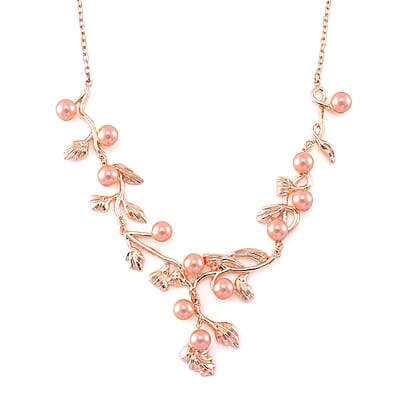 Peach Color Shell Pearl Leaf Necklace and Earrings in Rosetone 18-20 Inches