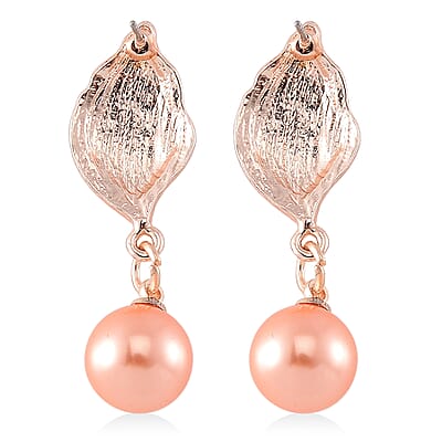 Peach Color Shell Pearl Leaf Necklace and Earrings in Rosetone 18-20 Inches