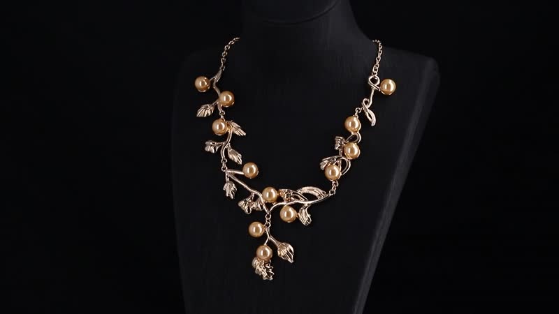 TLV White Shell Pearl Leaf Necklace (18-20 Inches) and Earrings in Silvertone