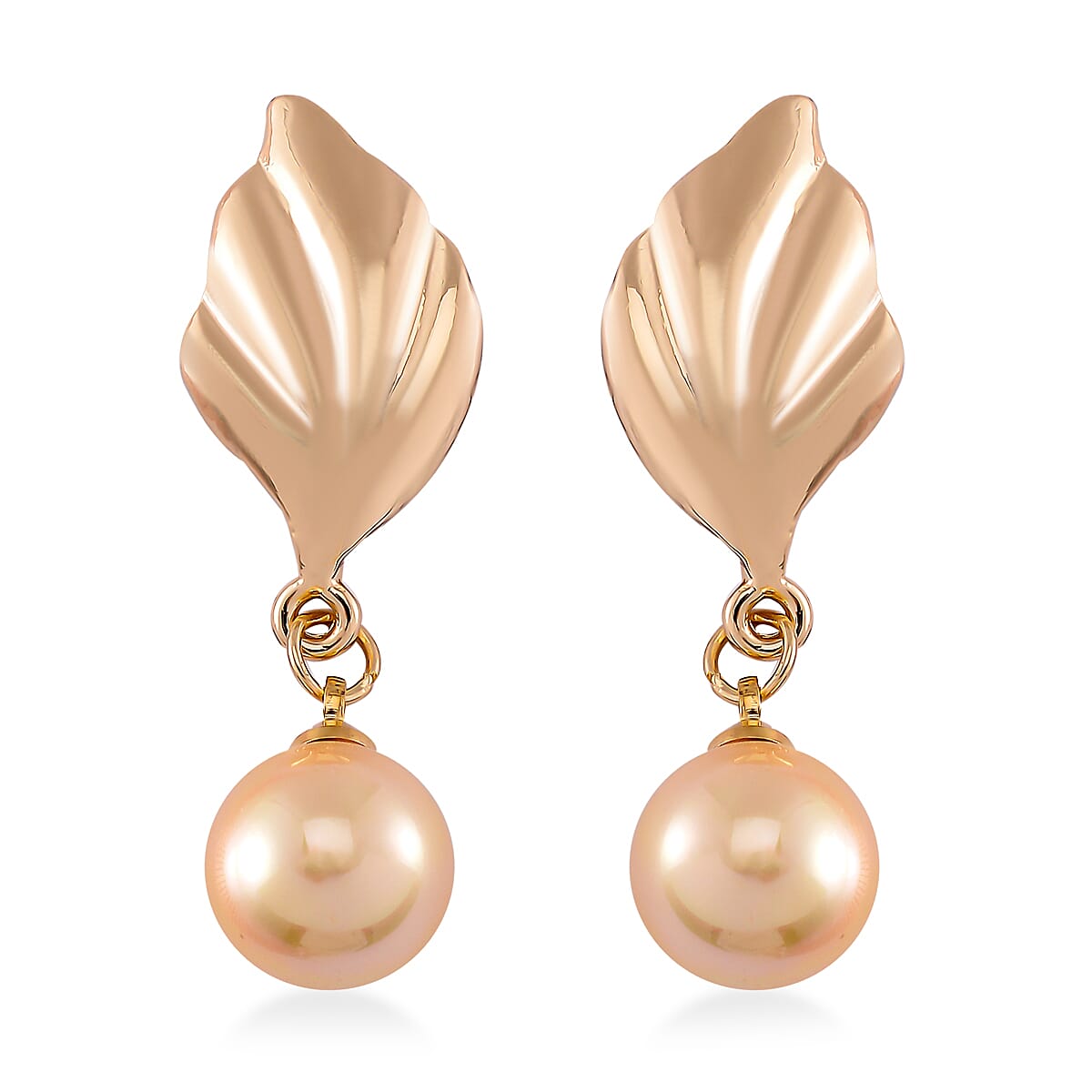Golden Color Shell Pearl Leaf Necklace and Earrings in Goldtone 18-20 Inches image number 4