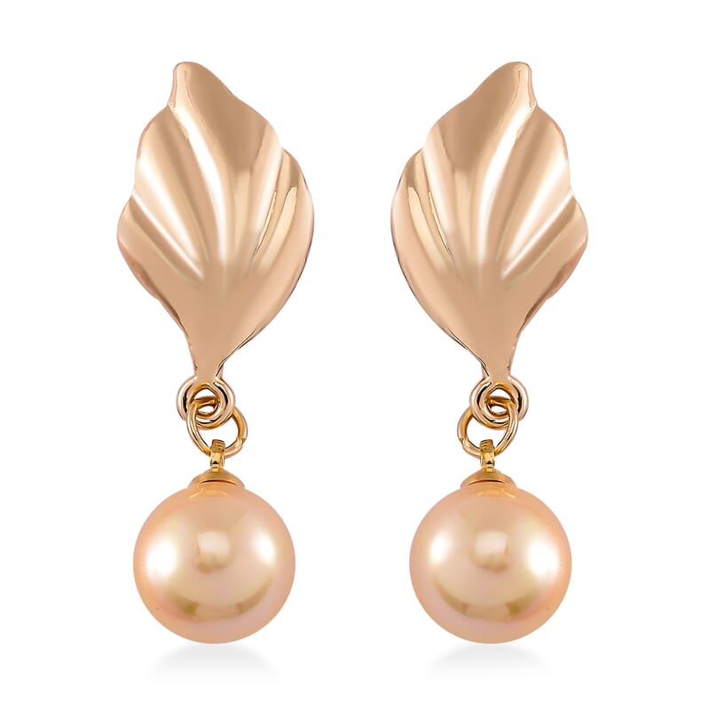 Golden Color Shell Pearl Designer Inspired Leaf Necklace and Earrings in Goldtone 18-20 Inches