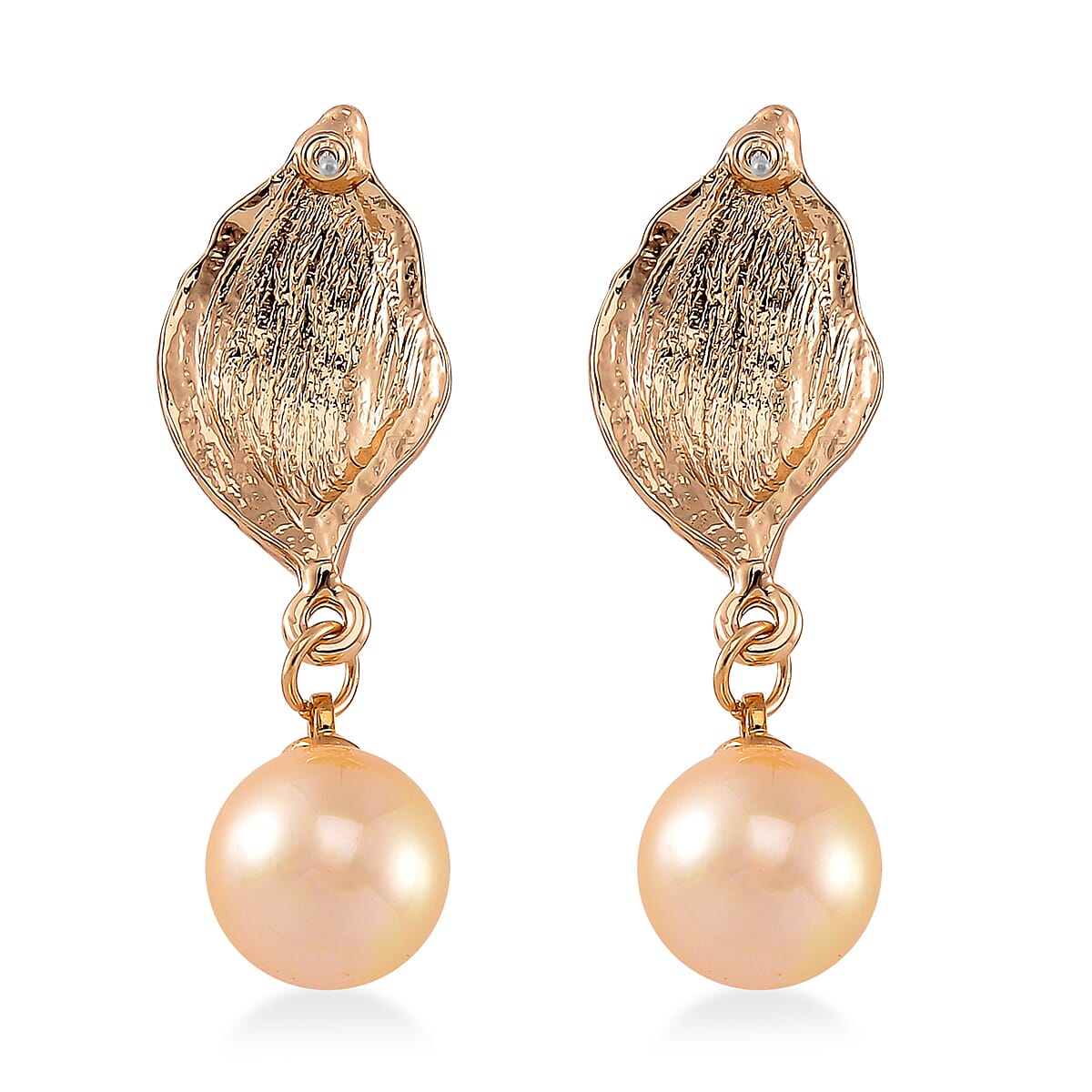 Golden Color Shell Pearl Designer Inspired Leaf Necklace and Earrings in Goldtone 18-20 Inches