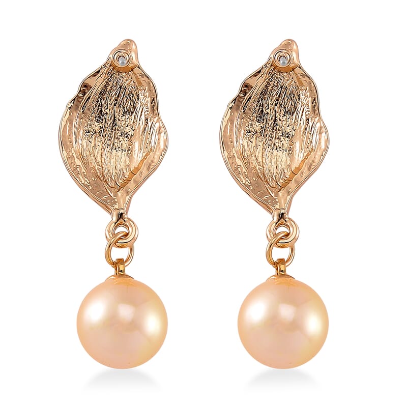 Golden Color Shell Pearl Designer Inspired Leaf Necklace and Earrings in Goldtone 18-20 Inches
