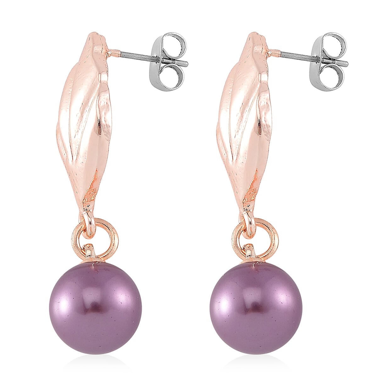 Purple Color Shell Pearl Leaf Necklace and Earrings in Rosetone 18-20 Inches image number 5