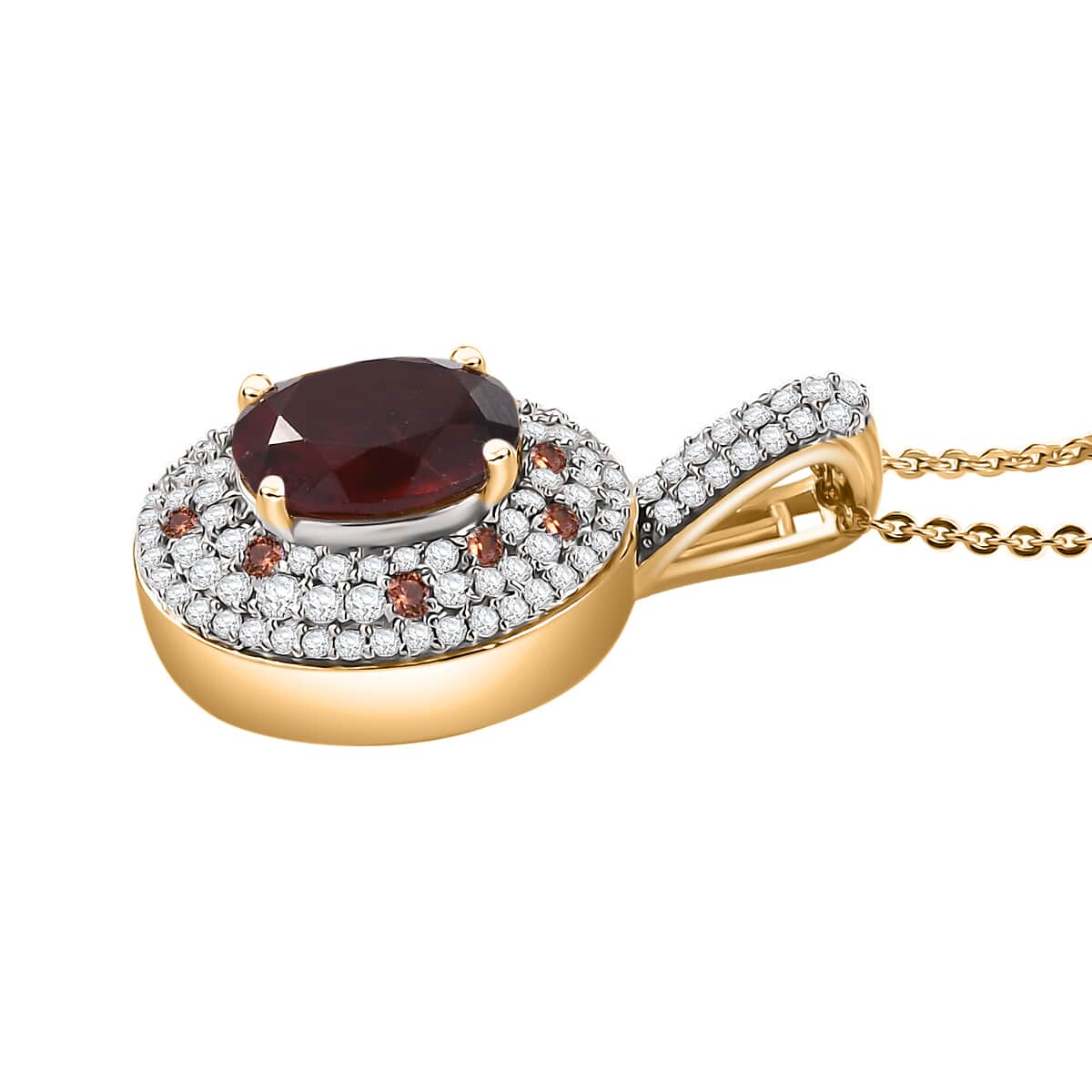 Ceylon Hessonite Garnet and Multi Gemstone 4.35 ctw Double Halo Pendant Necklace in 18K Vermeil Yellow Gold Over Sterling Silver 20 Inches (Del. in 10-12 Days) image number 3