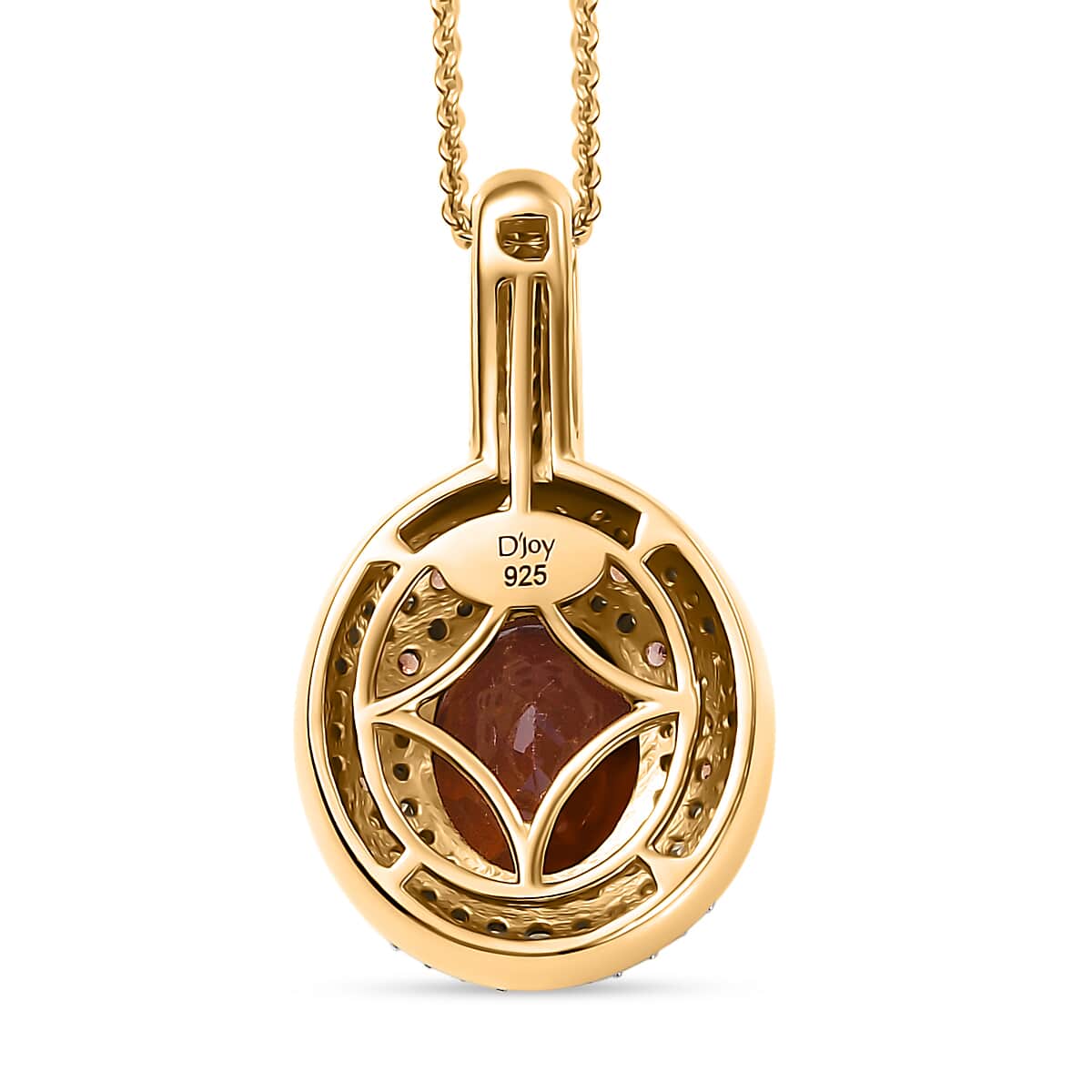 Ceylon Hessonite Garnet and Multi Gemstone 4.35 ctw Double Halo Pendant Necklace in 18K Vermeil Yellow Gold Over Sterling Silver 20 Inches (Del. in 10-12 Days) image number 4