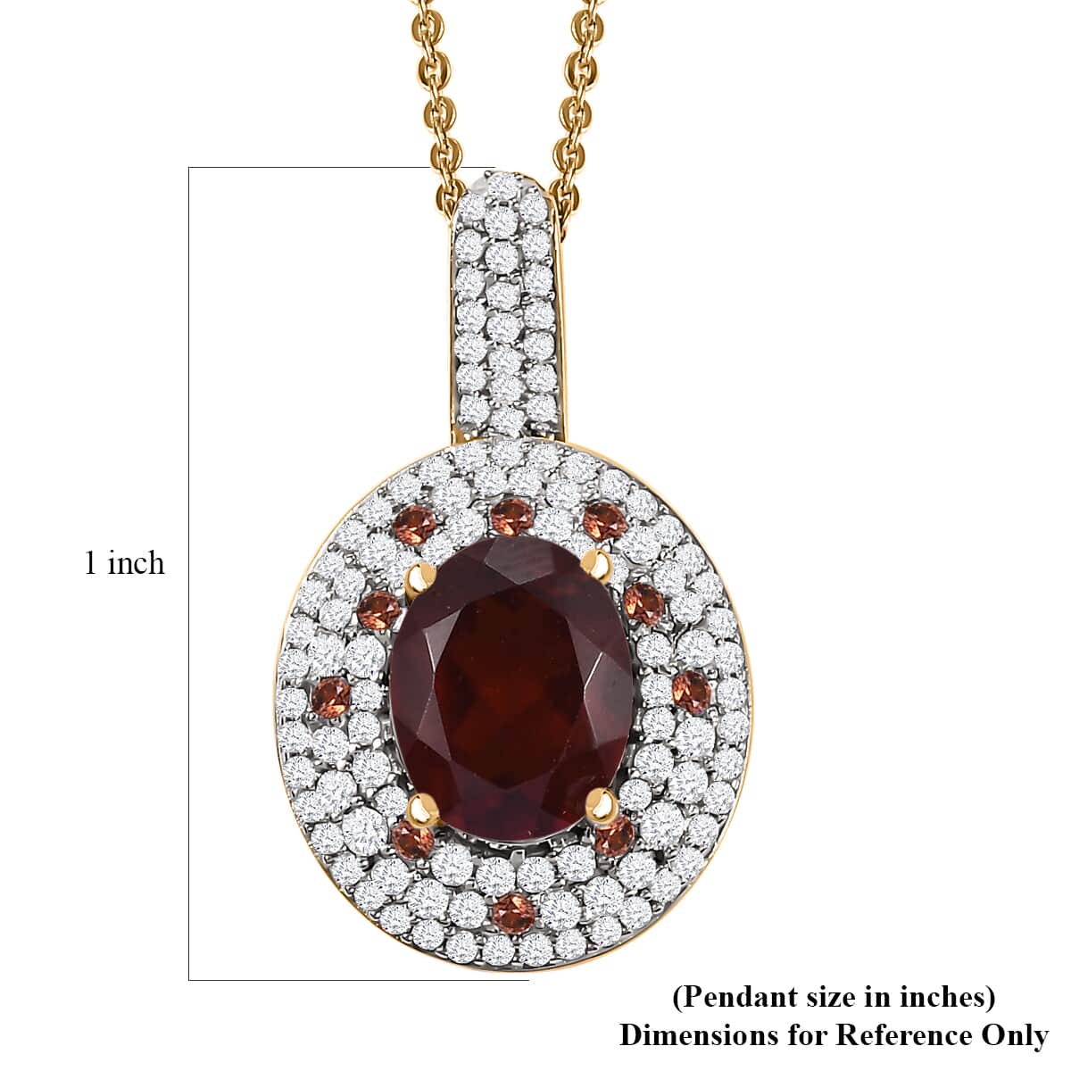 Ceylon Hessonite Garnet and Multi Gemstone 4.35 ctw Double Halo Pendant Necklace in 18K Vermeil Yellow Gold Over Sterling Silver 20 Inches (Del. in 10-12 Days) image number 6