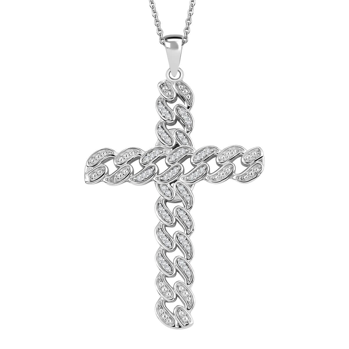 White Diamond 0.25 ctw Cross Pendant Necklace in Rhodium Over Sterling Silver 20 Inches image number 0