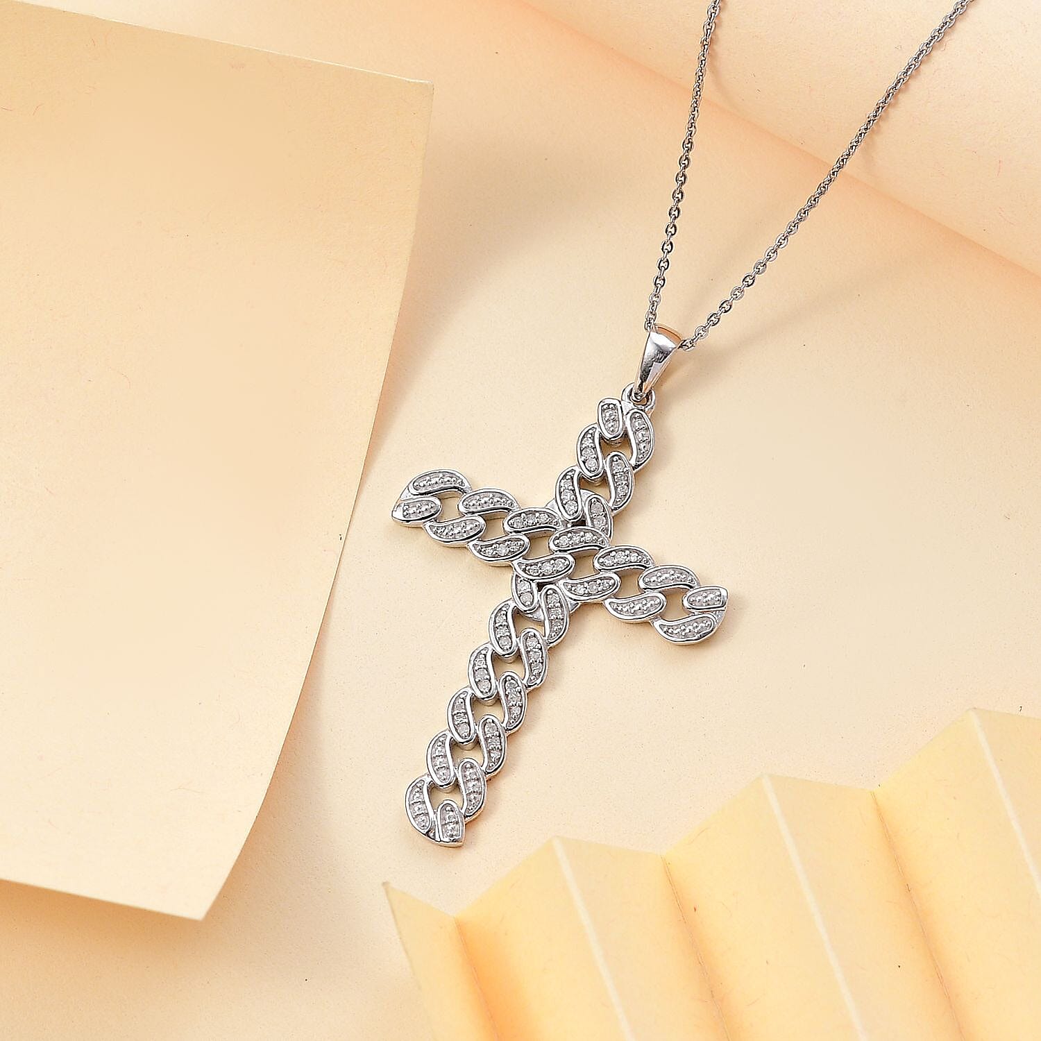 White Diamond 0.25 ctw Cross Pendant Necklace in Rhodium Over Sterling Silver 20 Inches
