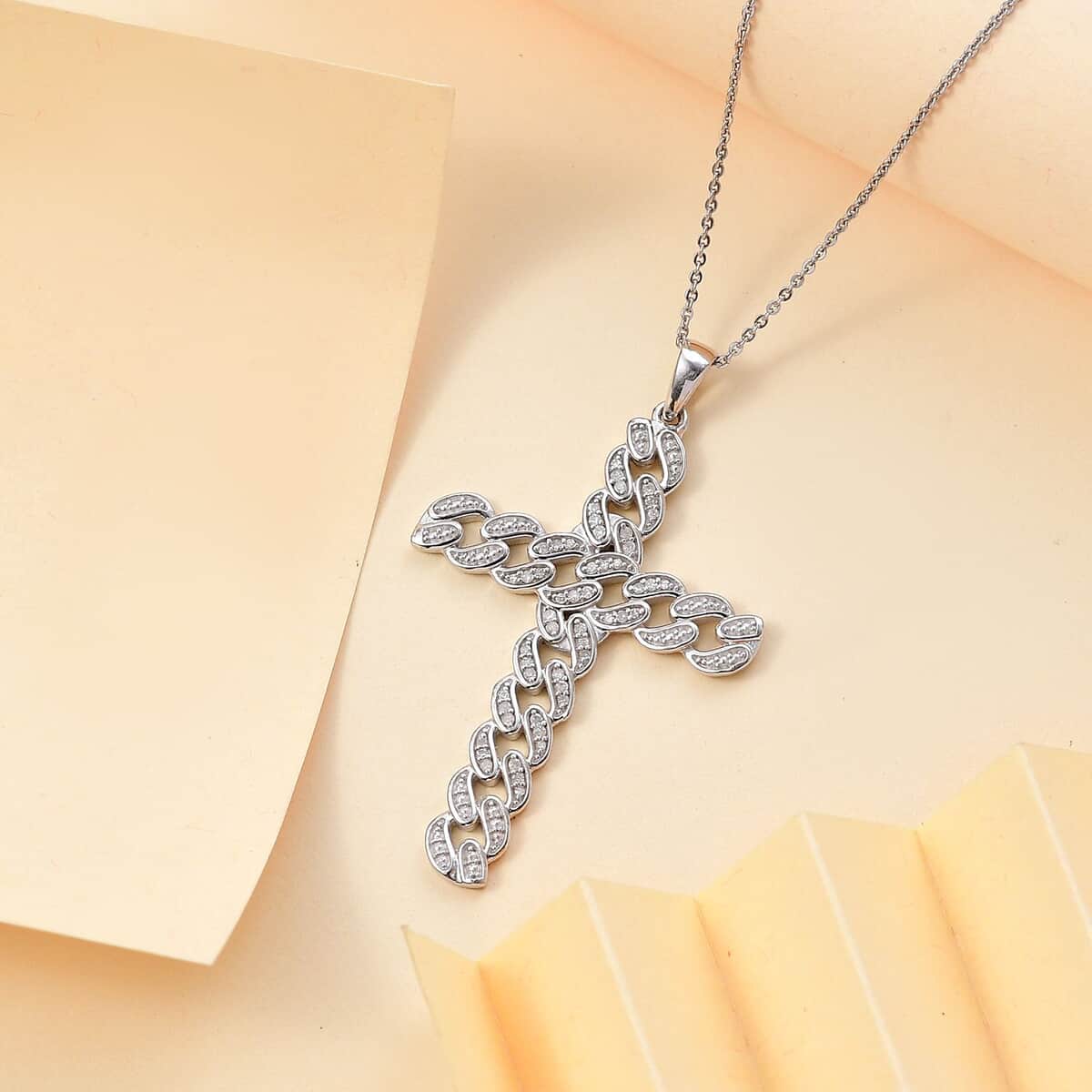 White Diamond 0.25 ctw Cross Pendant Necklace in Rhodium Over Sterling Silver 20 Inches image number 1