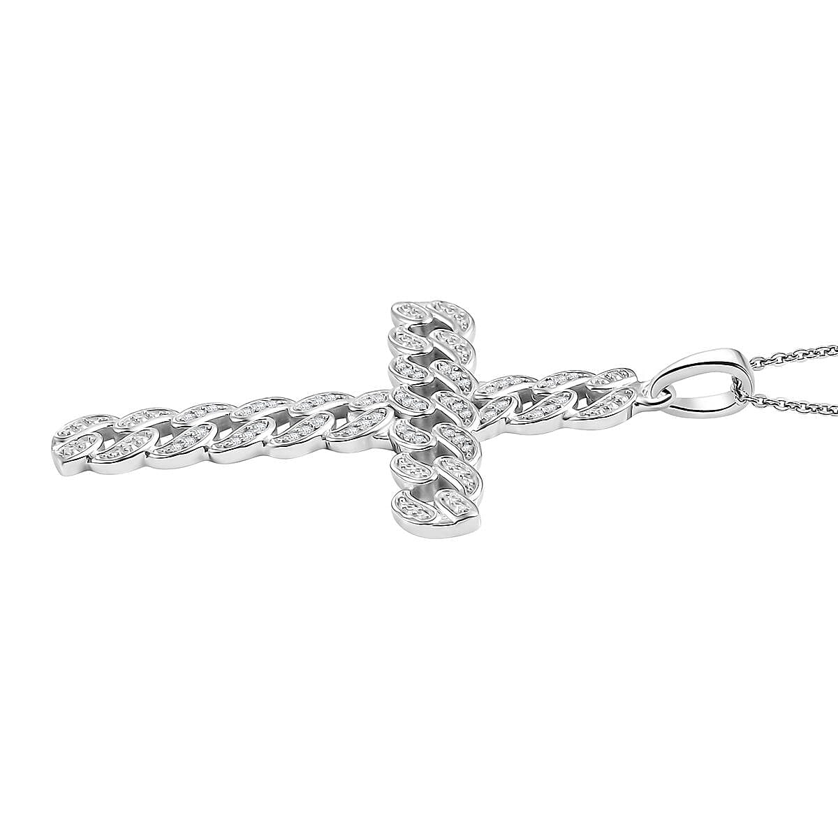 White Diamond 0.25 ctw Cross Pendant Necklace in Rhodium Over Sterling Silver 20 Inches