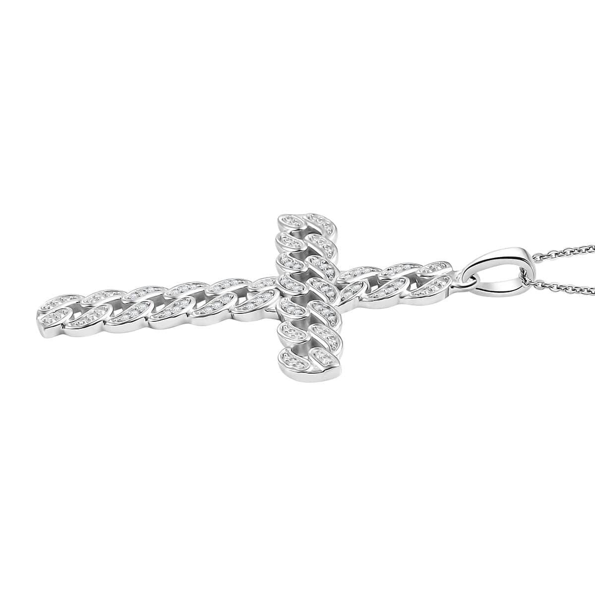 White Diamond 0.25 ctw Cross Pendant Necklace in Rhodium Over Sterling Silver 20 Inches image number 3