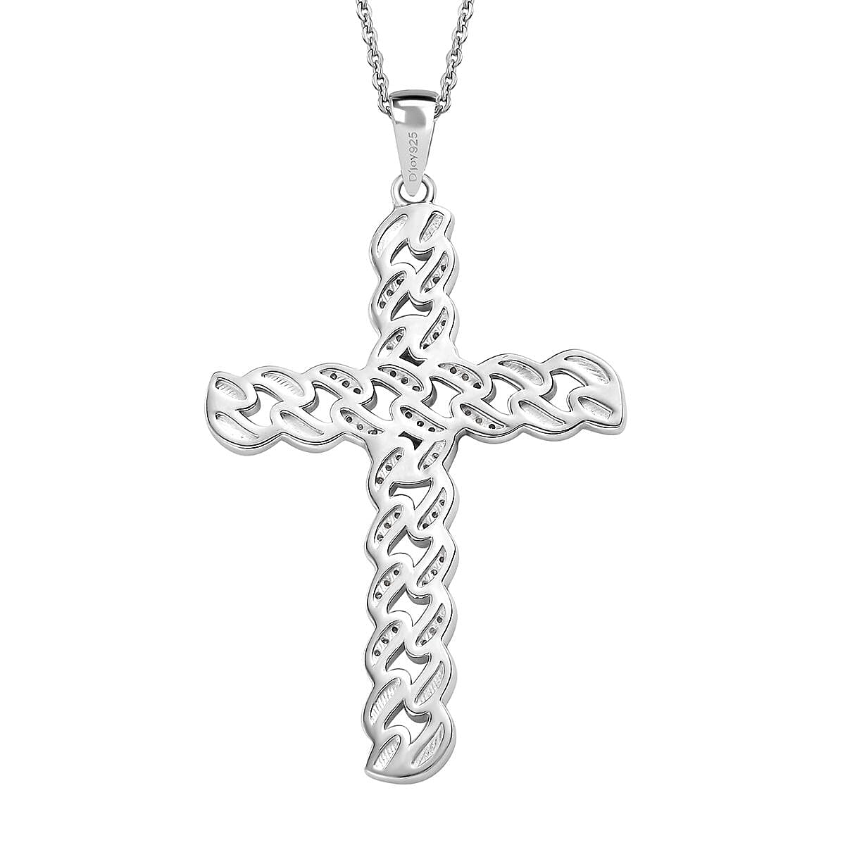 White Diamond 0.25 ctw Cross Pendant Necklace in Rhodium Over Sterling Silver 20 Inches