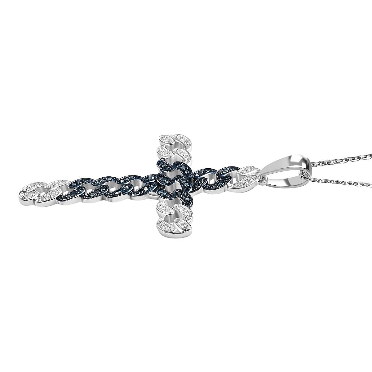 Blue Diamond 0.25 ctw Cross Pendant Necklace in Rhodium Over Sterling Silver 20 Inches image number 3