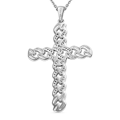 Blue Diamond 0.25 ctw Cross Pendant Necklace in Rhodium Over Sterling Silver 20 Inches