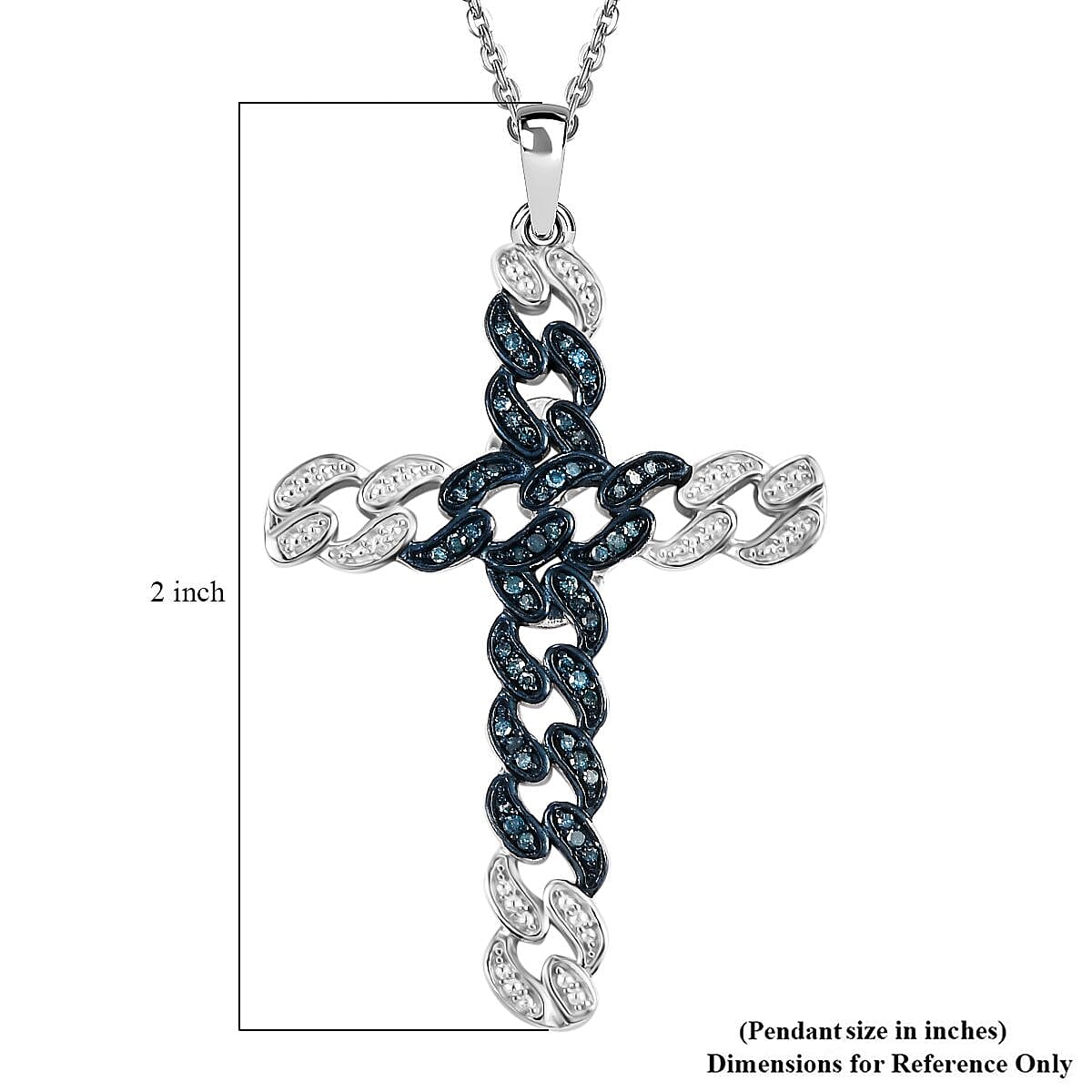 Blue Diamond 0.25 ctw Cross Pendant Necklace in Rhodium Over Sterling Silver 20 Inches image number 5