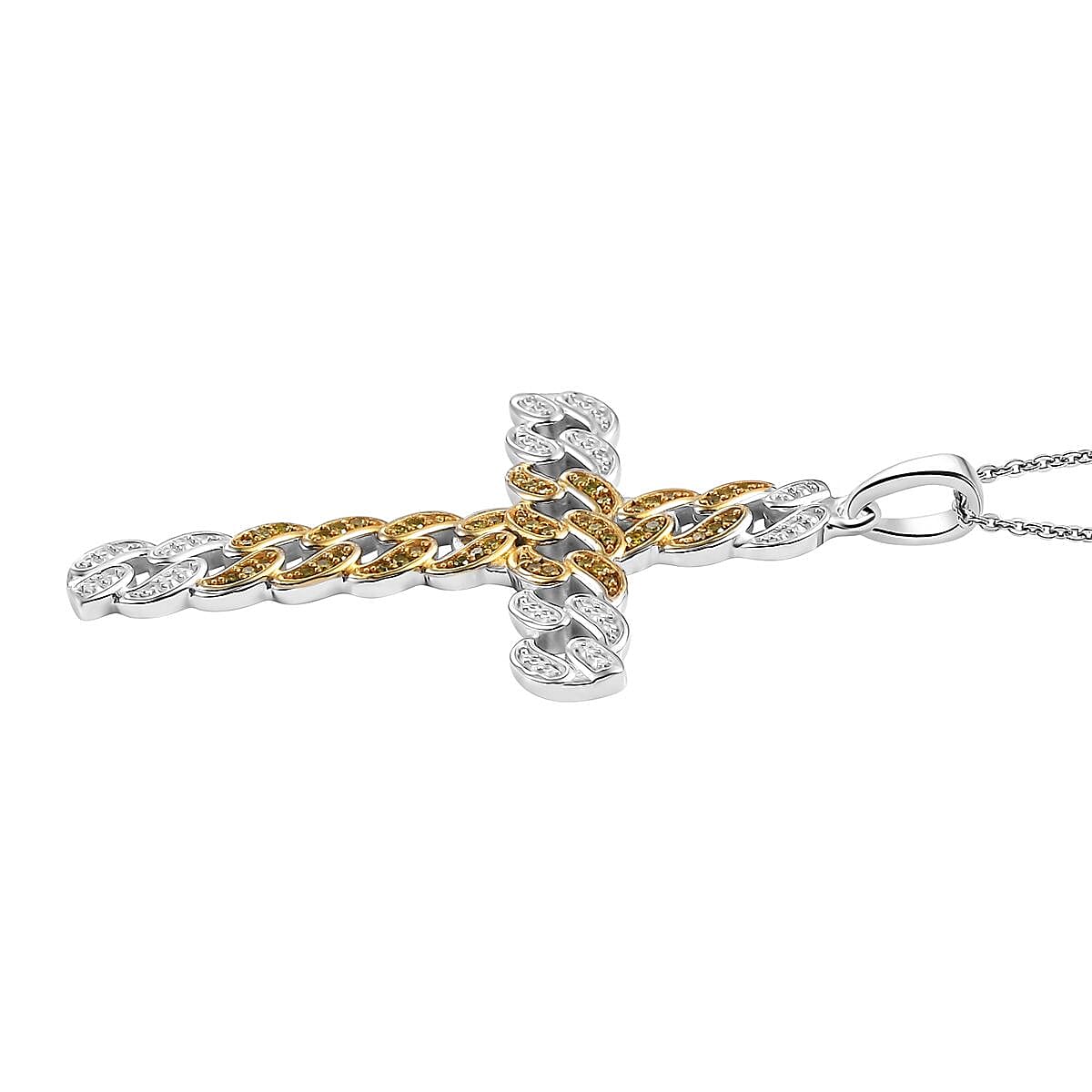 Yellow Diamond 0.25 ctw Cross Pendant Necklace in Rhodium Over Sterling Silver 20 Inches image number 3