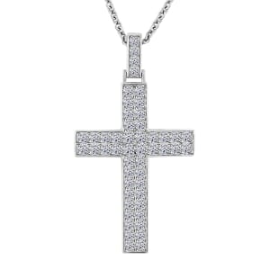 Luxuriant Lab Grown Diamond G SI 1.65 ctw Cross Pendant Necklace in Sterling Silver 16-18 Inches