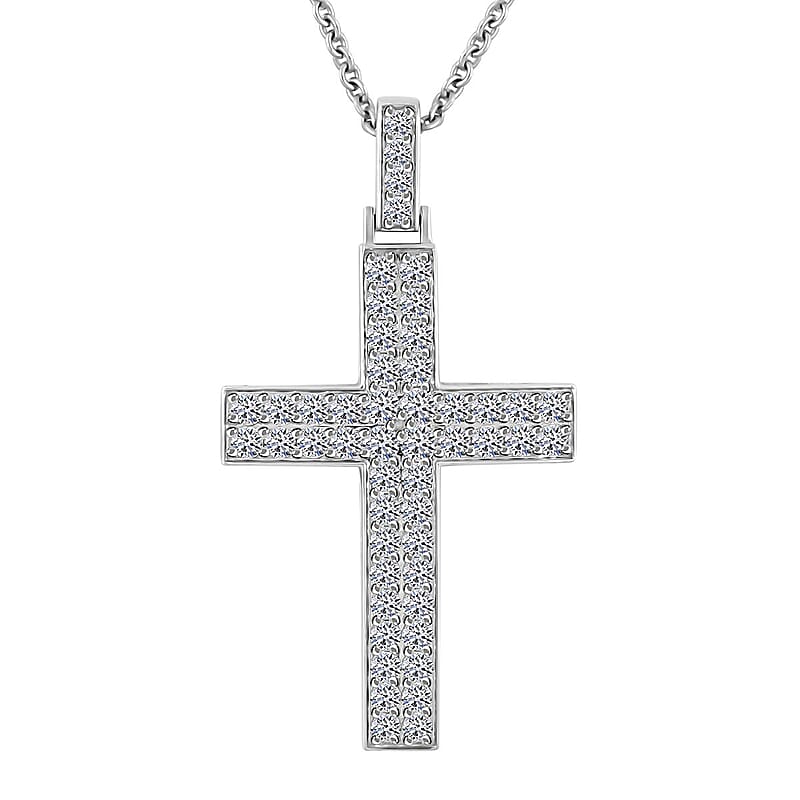  Luxuriant Lab Grown Diamond G SI 1.65 ctw Cross Pendant Necklace in Sterling Silver 16-18 Inches