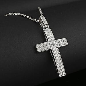 Doorbuster Luxuriant Lab Grown Diamond G SI 1.65 ctw Cross Pendant Necklace in Sterling Silver 16-18 Inches