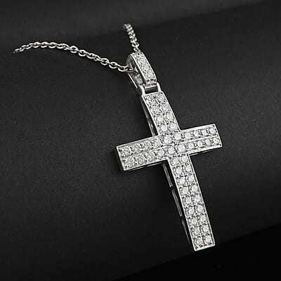  Luxuriant Lab Grown Diamond G SI 1.65 ctw Cross Pendant Necklace in Sterling Silver 16-18 Inches