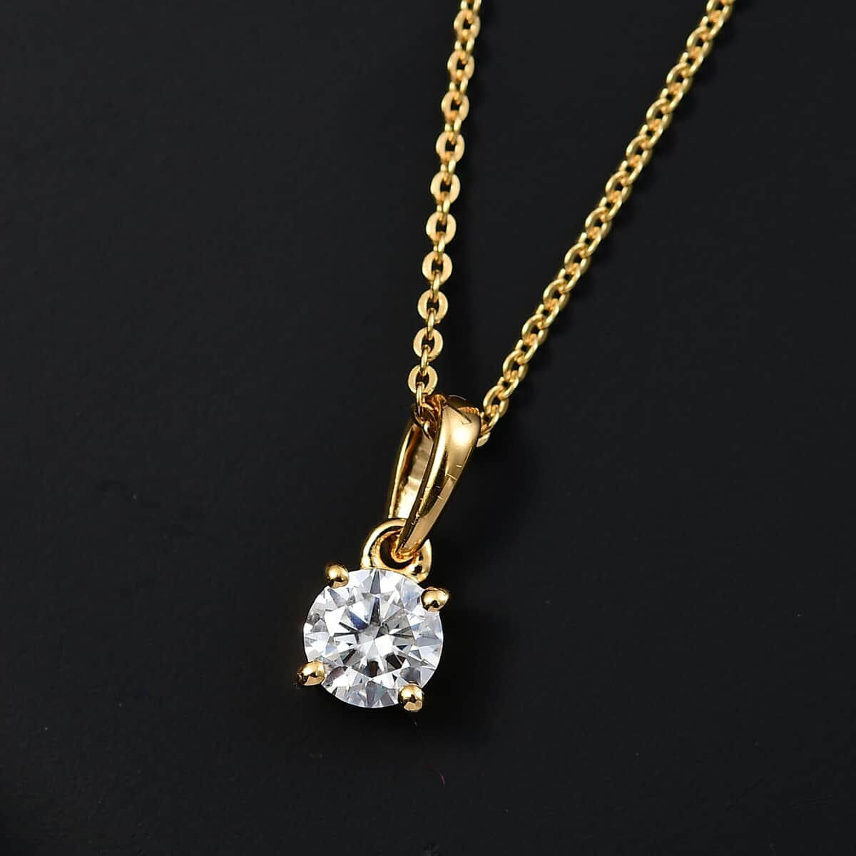 Moissanite (Rnd 5mm) Solitaire Pendant Necklace (20 Inches) in 18K Vermeil YG Over Sterling Silver 0.50 ctw image number 1